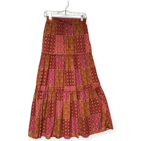 Maxi Skirt Small Tiered Vacation Beachy Patchwork Peasant Unbranded Boho Chic - Picture 1 of 10